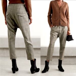 NWT Nili Lotan 6 Plaid Paris Pants $495 Elastic Waist Wool Drawstring Gray Brown